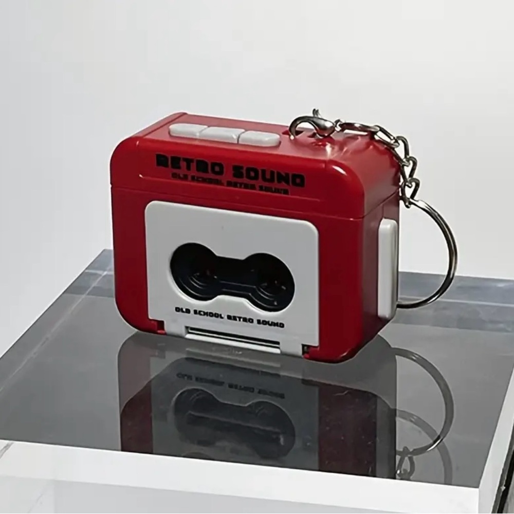 New! Red Portable Retro Cassette Player Keychain Size 2.5”x 2”